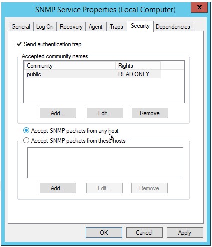 SNMP Service - Accepted Hosts