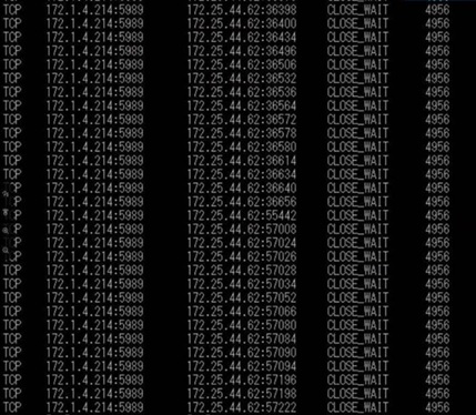 Netstat command showing a large number of connections in a “CLOSE_WAIT” state
